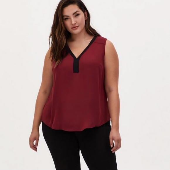 Torrid Georgette Sleeveless Tank Burgundy & Black 4X NWOT NEW - Picture 4 of 16